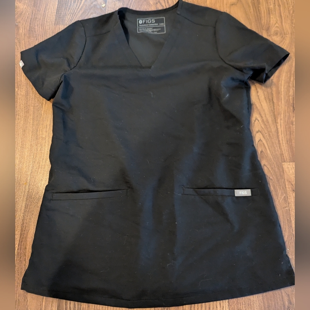 FIGS Scrub Shirt Top Womens XXS Black Technical Collection V Neck Graphite